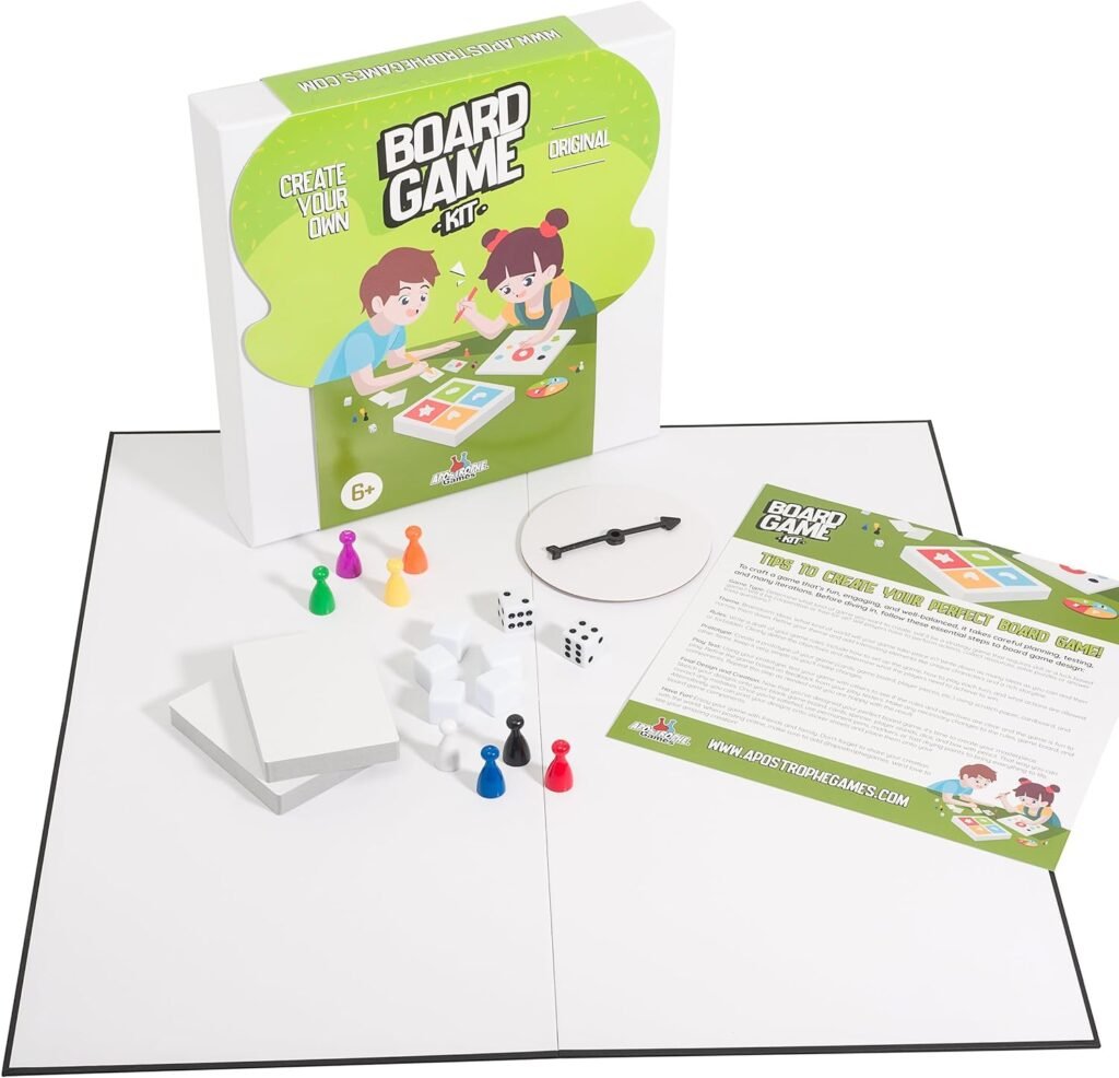 Create Your Own Board Game Set – DIY Kit with Blank Game Board, Game Pieces, Blank Cards, Dice, Spinner – Build Your Own Game for Family Board Games