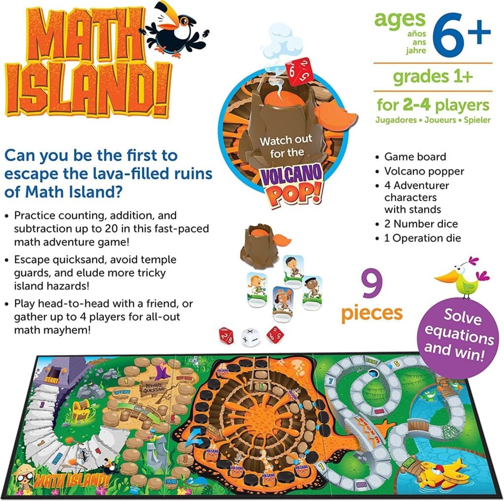 Learning Resources Math Island Addition  Subtraction Game, Elementary Math, Teaching Toys, Children’s Math Games, Educational Indoor Games, 8 Pieces, Age 6+ Gifts for Kids