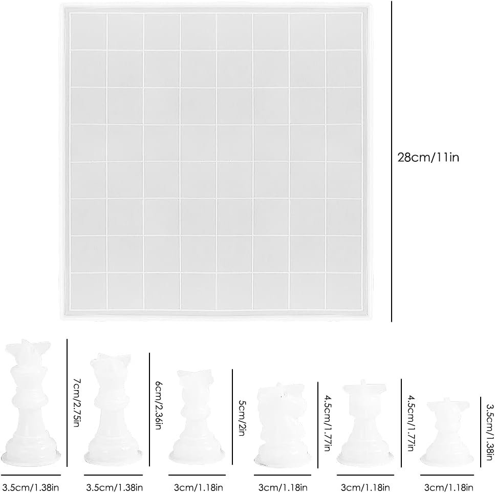 SENHAI Chess Resin Mold Set, 1Pc Silicone Chess Board Mold and 16 Pcs Full Size 3D Chess Epoxy Molds and Checker Resin Casting Mold for DIY Crafts Making Board Games Supplies
