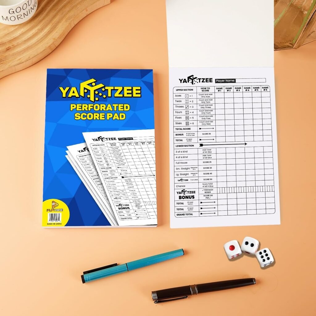 Yahtzee Score Pads Perforated: 6X9, 200 Easy Tear Off, Large Print Yahtzee Score Pads Compatible with Yardzee and Yahtzee Games