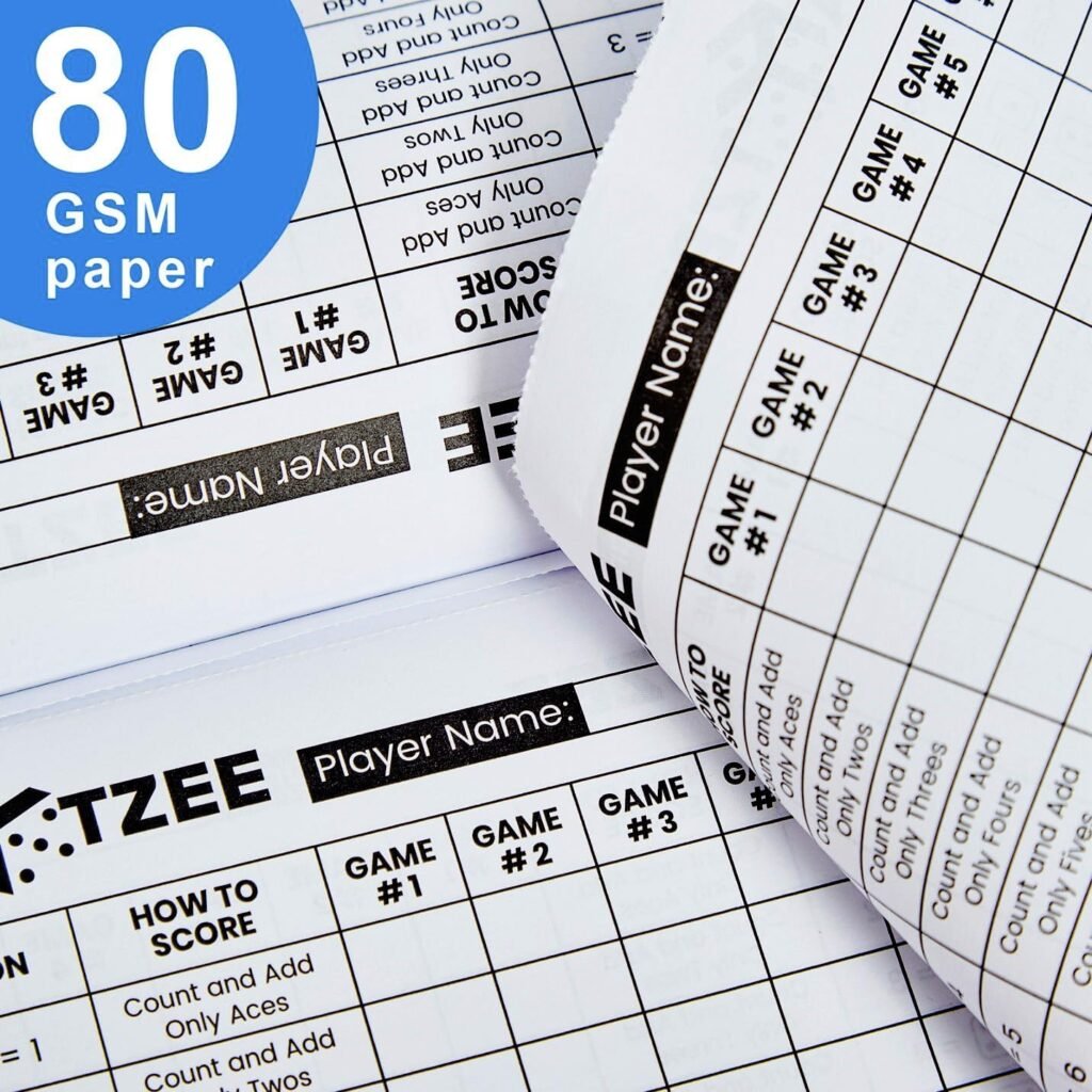 Yahtzee Score Pads Perforated: 6X9, 200 Easy Tear Off, Large Print Yahtzee Score Pads Compatible with Yardzee and Yahtzee Games