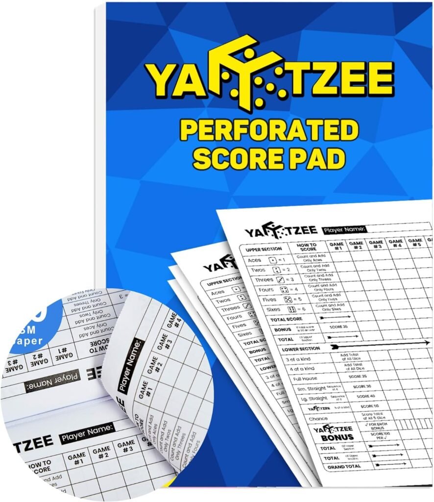 Yahtzee Score Pads Perforated: 6X9, 200 Easy Tear Off, Large Print Yahtzee Score Pads Compatible with Yardzee and Yahtzee Games