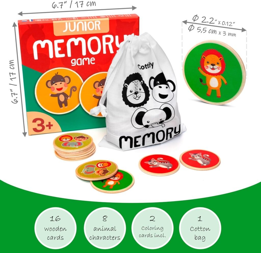 Create Your Own Memory Game 36pc Art  Craft Kit, Durable  Scratch-Resistant Wooden Cards, Replacement Stickers, Support Child Development, Matching Games for Toddlers 3-5 and Up, Blank Board Game