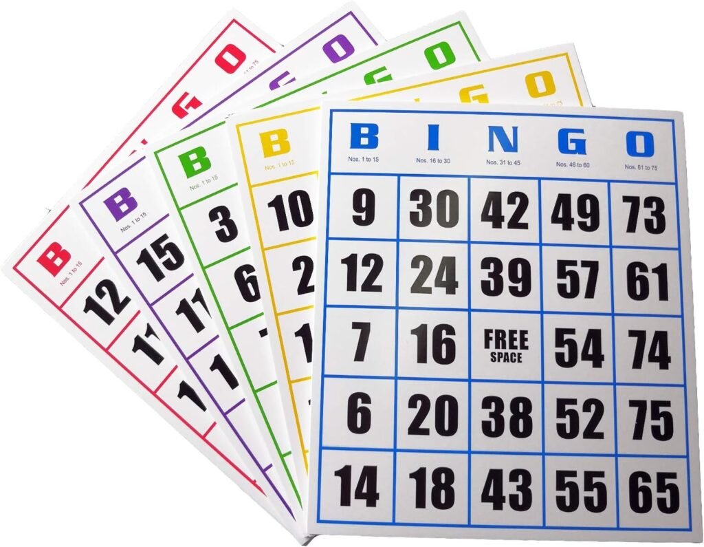 Yuanhe 50Pcs Jumbo Bingo Game Cards,Easy Read,Bingo Set, Bingo Paper Game Cards for Bingo Games,Kids Party Card Games, School Classroom Games,Family Gathering Activity, Casino Trip