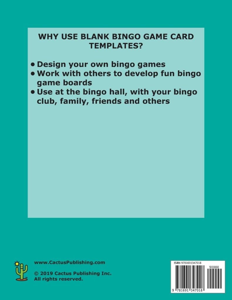 Bingo - 212 Blank Game Cards: 2 Bingo Templates per Page; 8.5 x 11; 21.6 x 27.9 cm; White Paper; Page Numbers; Empty Grid Board; Score; Scorecards; Scoresheets; Large Print     Paperback – Large Print, September 6, 2019