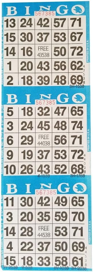 Bingo Paper Game Cards - 3 cards - 5 sheets - 100 books of 5 sheets