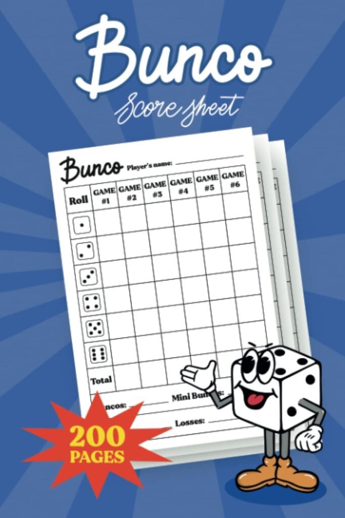 Bunco Score Sheets: 6x9 Paperback 6 Games 200 Score Pads Keeping Book Large Print Party Kit     Paperback – October 31, 2021