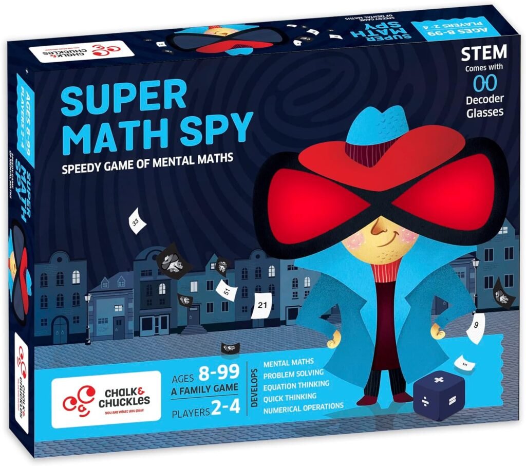 Chalk  Chuckles Super Math Spy Board Game - Super Fun Math Game for Kids 8-12, Smart Educational Game, Practice Multiplication, Division, Addition and Subtraction