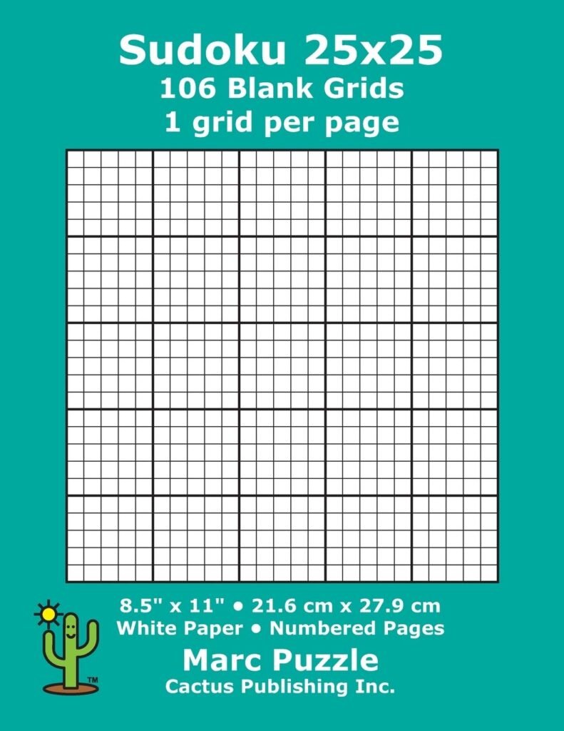 Sudoku 25x25 - 106 Blank Grids: 1 grid per page; 8.5 x 11; 216 x 279 mm; White Paper; Page Numbers; Number Place; Su Doku; Nanpure; 25 x 25 Puzzle Template Boards     Paperback – August 19, 2019