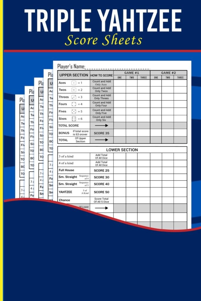 Triple Yahtzee Score Sheets: Simple Large Print Triple Yahtzee Score Books With 120+ Pages, 720+ Score Games for Scorekeeping (6×9, A5)     Paperback – December 22, 2023