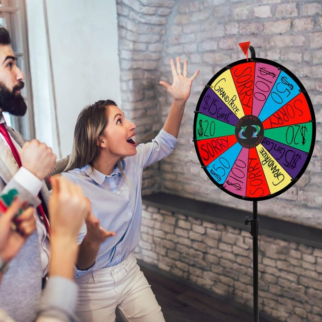 24 Inches Color Prize Wheel, Heavy Duty Spinning Prize Wheel with Stand, 14 Color Slots for Fortune Game, Carnival, Party