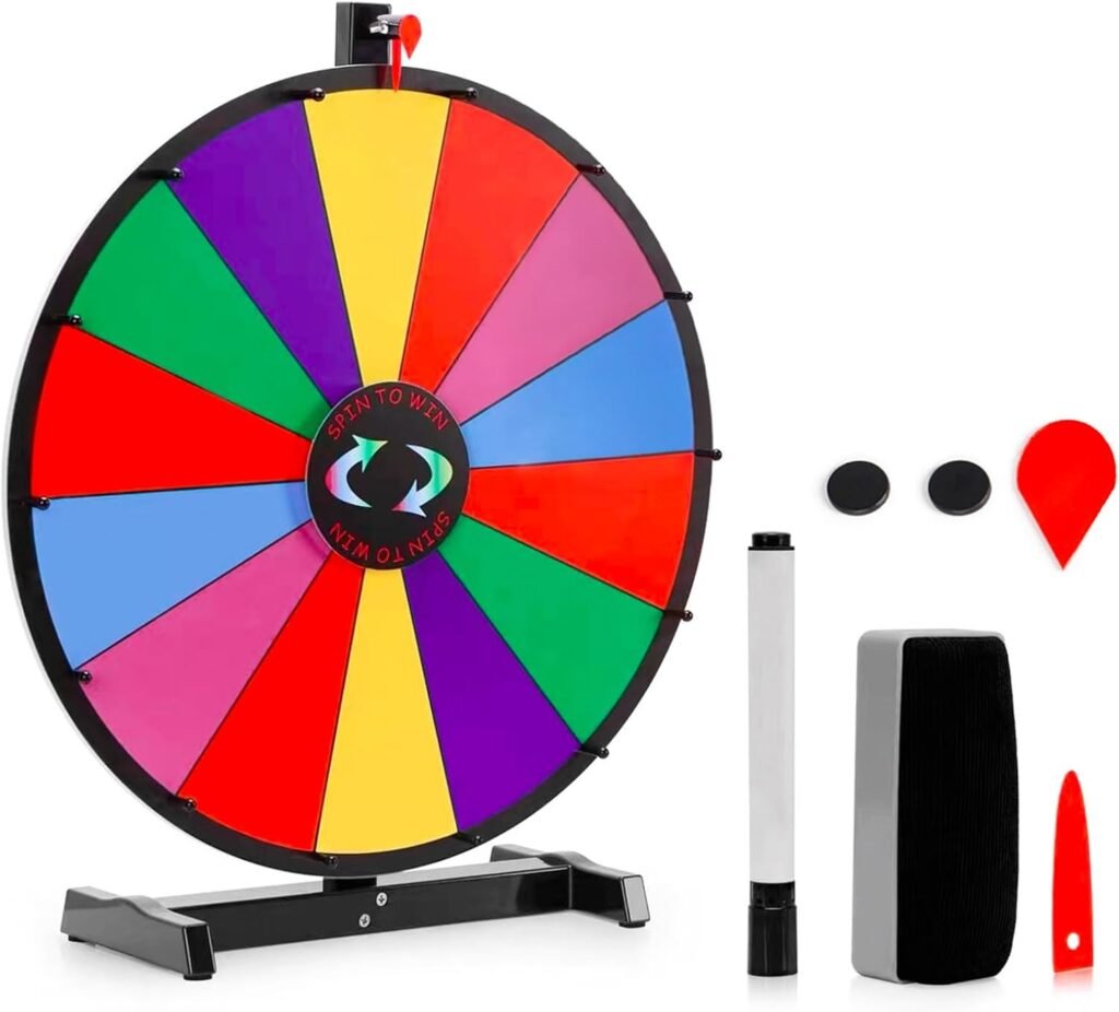 24 Inches Color Prize Wheel, Heavy Duty Spinning Prize Wheel with Stand, 14 Color Slots for Fortune Game, Carnival, Party