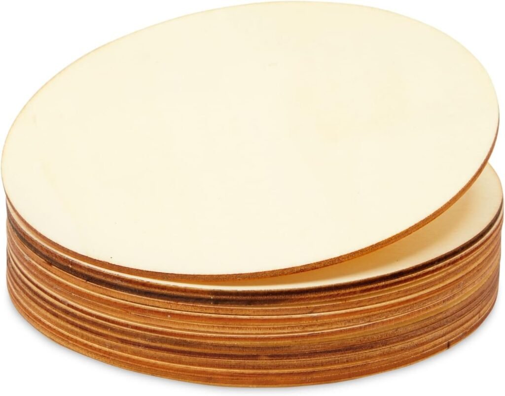 Juvale 12 Pack 6 Inch Unfinished Wood Circles for Crafts, Blank Cutout Slices for Wood Burning, Engraving, Round Wooden Discs for DIY Coasters, Art Projects, 1/10 Inch Thick