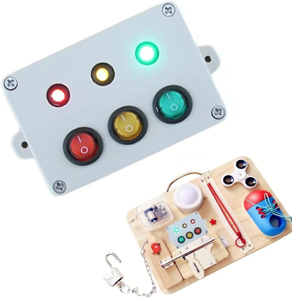 Montessori Busy Board Accessory for Toddlers,Led Light Switch Busy Board Parts Educational Early Education Child Toy DIY Accessory with Screw Interactive Sensory Toy for Toddlers Child Kids