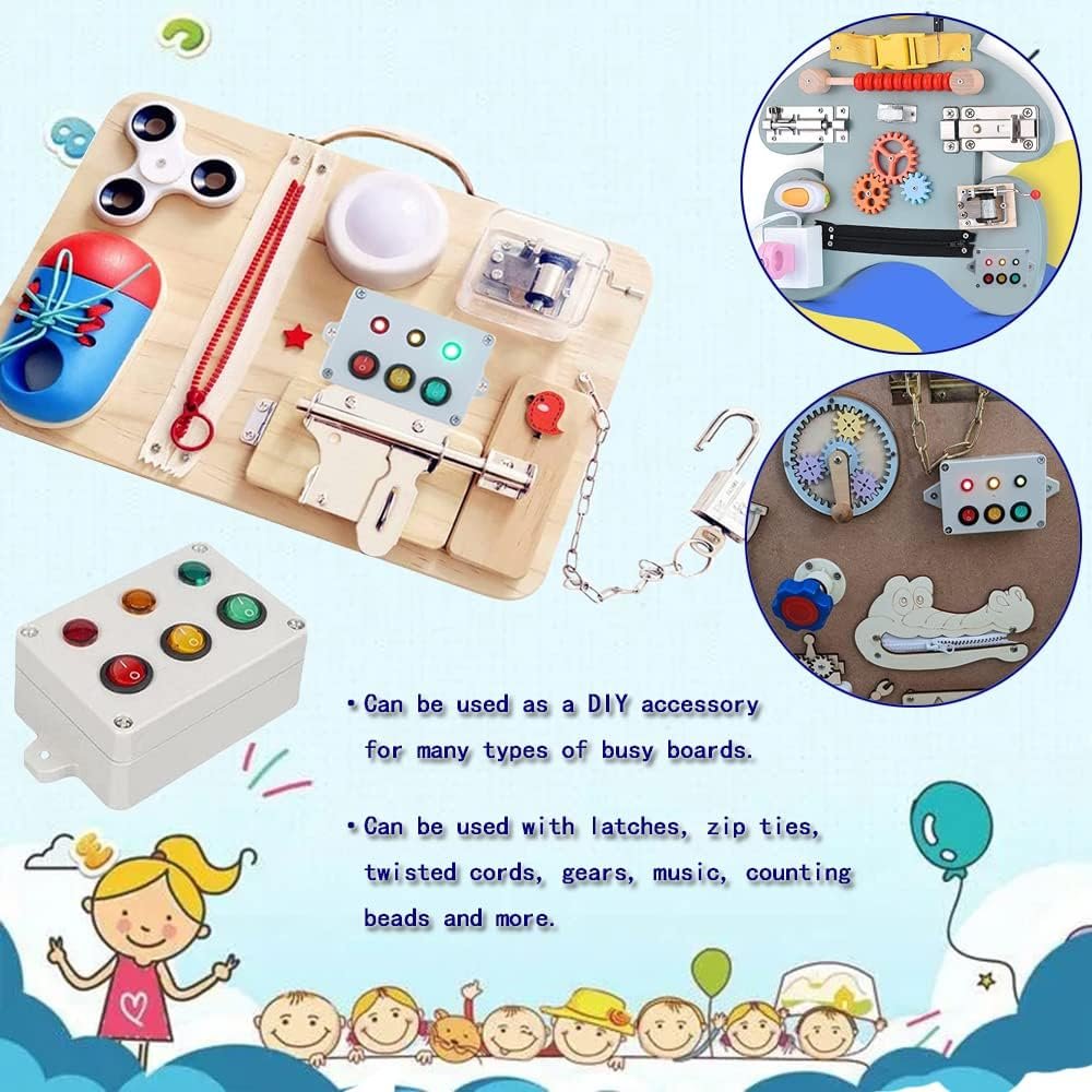 Montessori Busy Board Accessory for Toddlers,Led Light Switch Busy Board Parts Educational Early Education Child Toy DIY Accessory with Screw Interactive Sensory Toy for Toddlers Child Kids