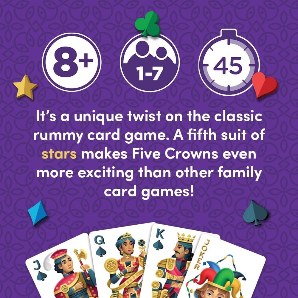 PlayMonster Five Crowns — The Game Isnt Over Until the Kings Go Wild! — 5 Suited Rummy-Style Card Game — For Ages 8+