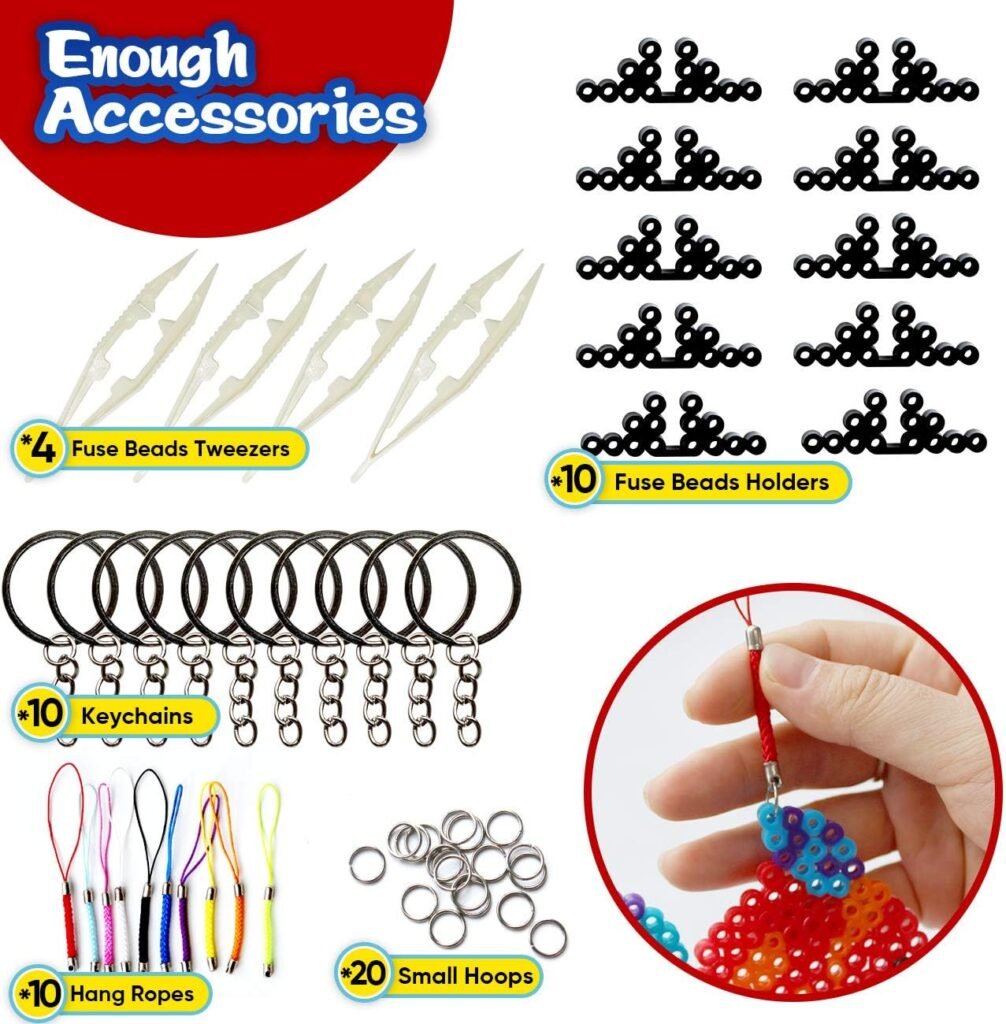 Hifunwu 20 PCS 5mm Fuse Beads Boards Clear Plastic Fuse Beads Pegboards with 20 Colorful Cards, 4 Tweezers, 10 Hang Ropes, 10 Keychains, 20 Small Hoops and 10 Holders for Kids DIY Craft Beads